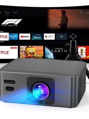 CeLunar Compact Home Indoor/Outdoor Projector - Gray with Blue Lens Glow